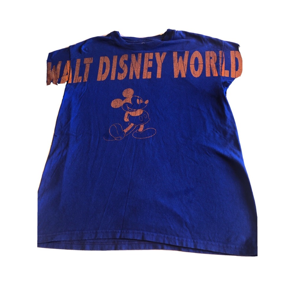 Walt Disney World Tshirt Mickey Mouse Medium Blue Orange Rare Unique Hanes